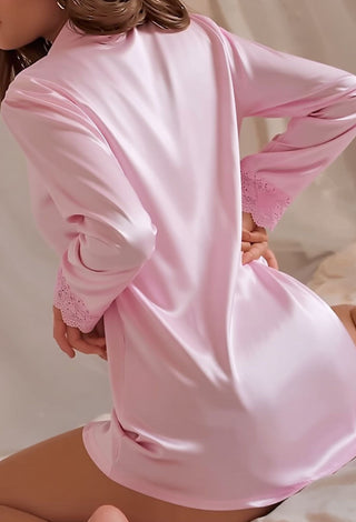 Blush Satin Button-Up Night Shirt - W645