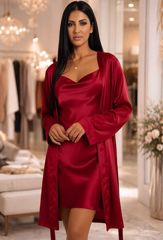 Rouge Satin Lingerie Set - W057