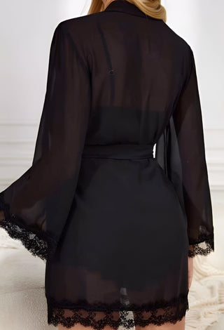3 Piece Sheer Lace Lingerie Set – Mesh Robe, Cami & Shorts - R596