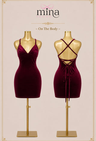 Women’s Velvet Mini Dress with Lace-Up Open Back - Snow 3606