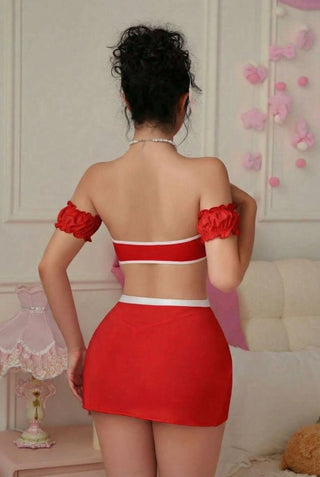 Baby Blue Bow Corset Set – Off Shoulder Mini Skirt Coquette Outfit - Joly 2274