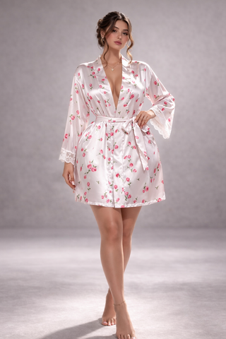 Floral Whisper Robe Women’s satin nightshirt -W703