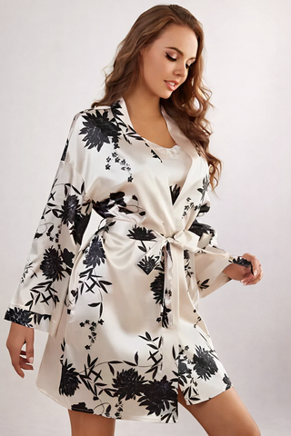 Women's satin Set Midnight Rose Satin Robe - W016  | Mina Femme