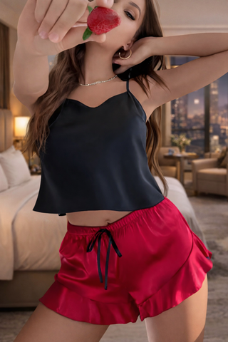 Black Top & Red Shorts Pajama Set - W051