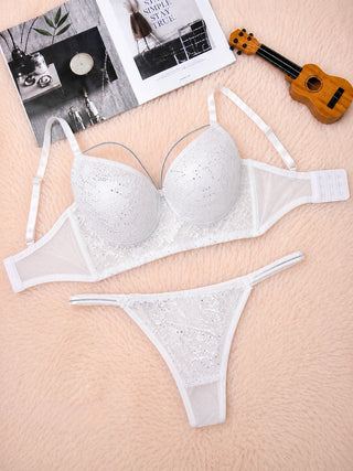 Underwire Bra & Panty Set with Sparkle Details – Red - Fsn 2072
