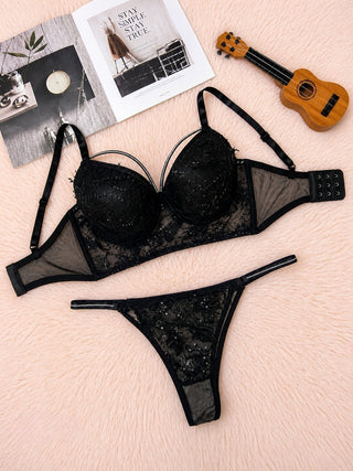 Underwire Bra & Panty Set with Sparkle Details – Red - Fsn 2072