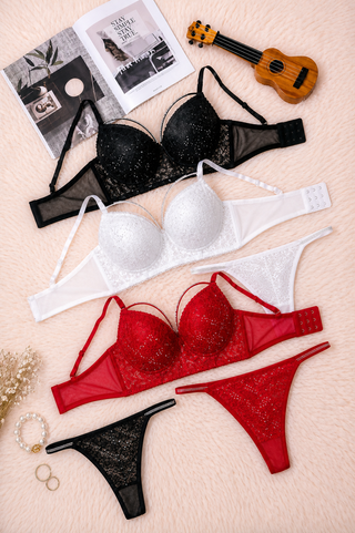 Underwire Bra & Panty Set with Sparkle Details – Red - Fsn 2072