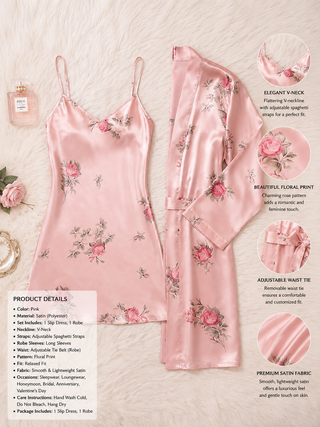 Elegant Floral Satin Lingerie Set - W566