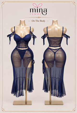 Midnight Allure Tulle & Lace Lingerie Set - R635