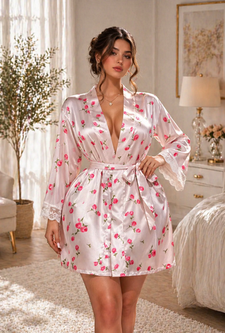 Floral Whisper Robe Women’s satin nightshirt - W703 | Mina Femme