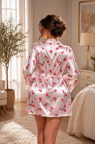 Floral Whisper Robe Women’s satin nightshirt - W703 | Mina Femme