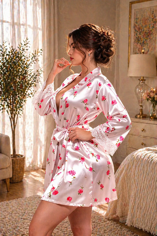Floral Whisper Robe Women’s satin nightshirt - W703 | Mina Femme