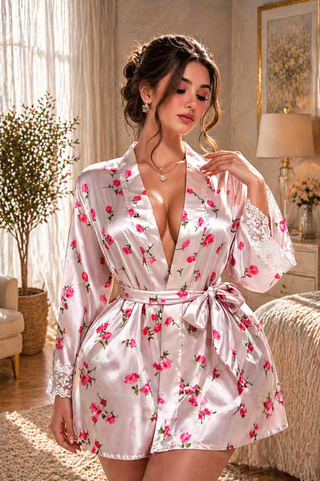 Floral Whisper Robe Women’s satin nightshirt - W703 | Mina Femme