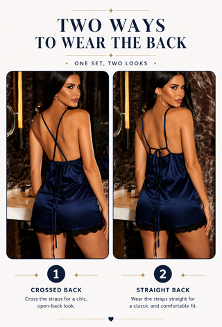 Midnight Lace Satin Short Pajama Set – Wire-Free & Non-Padded - W712