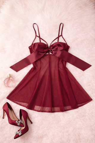 Feminine Tulle & Satin Lingerie with Bow - R201 | Mina Femme