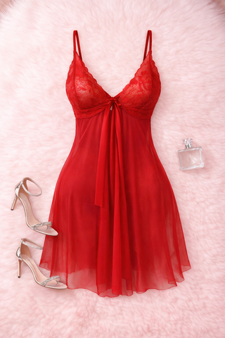 Sexy Women’s Sexy Red Tulle Babydoll Lingerie – One Size - R263 | Mina Femme