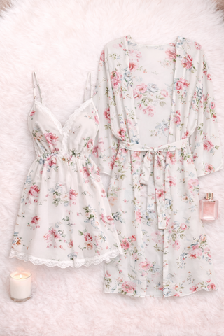 Floral Tulle Robe & Babydoll Set – 2 Piece Sheer Lingerie Eve 6922 I Mina Femme