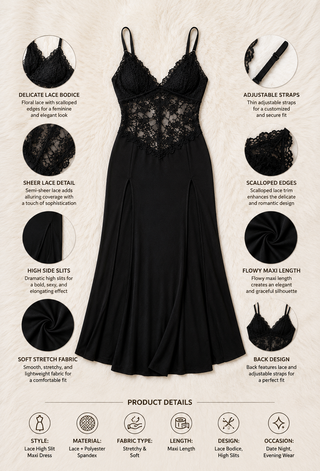 Black Long Butter Fabric Lace Lingerie - R334
