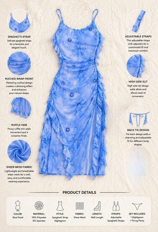 Azure Bloom Ruffle Midi Dress - EVE 7056