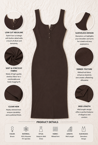 Brown Egyptian Cotton Midi Dress - Femme 4047