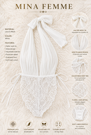 White Sheer Halter Lace Bodysuit for Women | Bridal Lingerie –  R241