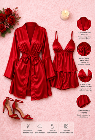 Ruby Satin Babydoll & Robe Set - W594  | Mina Femme