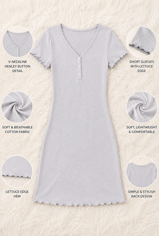 Soft Ribbed Gray Egyptian Cotton Kaftan Dress - Femme 4076