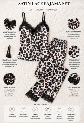 Wild Elegance Lace Trim Lounge Pajama | Women's Fashion Sleepwear - W684 | Mina Femme