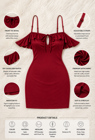 Red Off-Shoulder Butter Mini Dress – Elegant Bodycon Party Dress - Joly 2366