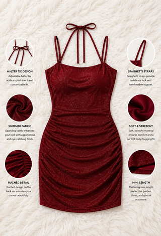 Sparkly Bodycon Red Glitter Mini Party Dress - Eve - F133