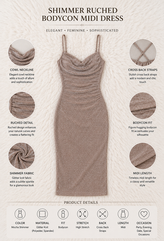 Champagne Shimmer Bodycon Midi Dress - Eve-F105