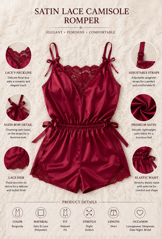 Ruby Satin Lace Trim Romper - W289