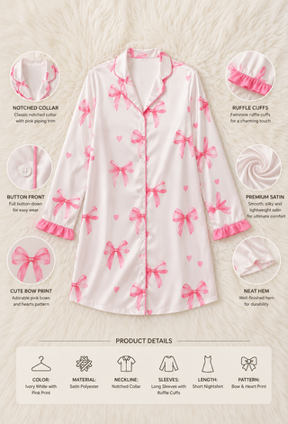 Pink Bow Satin Sleep Shirt - W532
