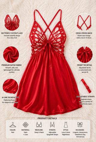 Red Satin Butterfly Lingerie - W718 | Mina Femme