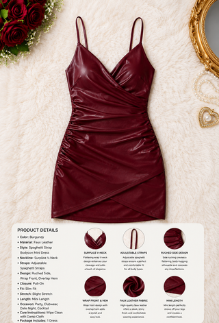 Burgundy Leather Mini Dress – Sexy Bodycon - Tatee T02 | Mina Femme