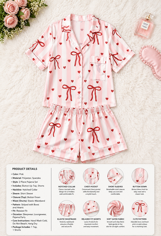 Striped Satin Pajama Set Pink & White - W672