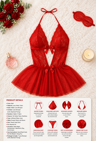 Sexy Red Lace Lingerie Set Sheer Tulle - R248