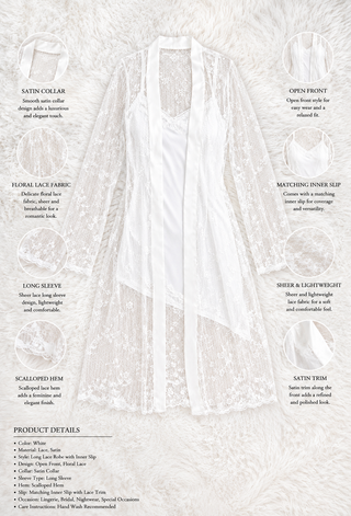 Elegant White Satin Bridal Lace Robe - W615