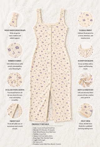 Ivory Floral Button-Front Midi Dress - Simple 5195