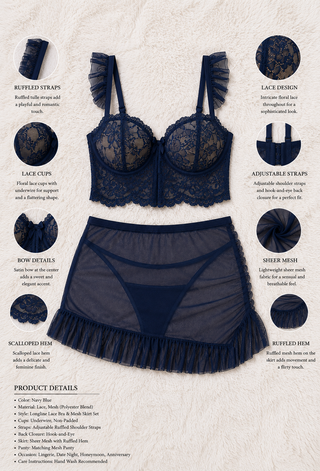 Women’s Sexy Tulle Ruffle Top & Skirt Set – 2 Pieces - R354 | Mina Femme