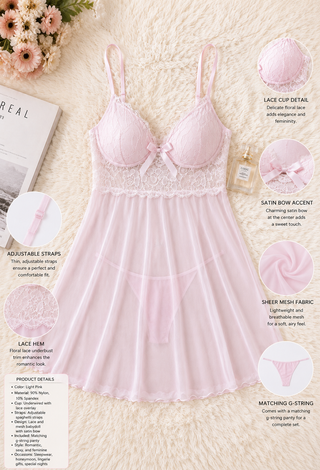Pink Push-Up Tulle Lingerie - R313