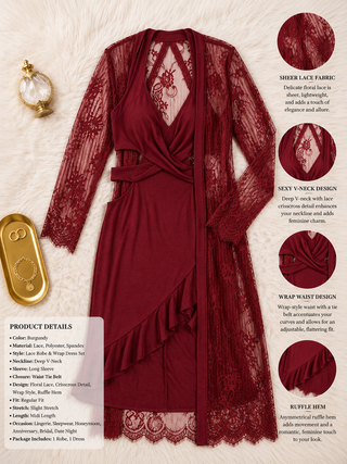 Elegant Butter Fabric Nightdress with Lace Robe – Joly 2364