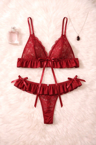 Black Sheer Lace Bra and Panty Set with Ruffles - R292 | Mina Femme