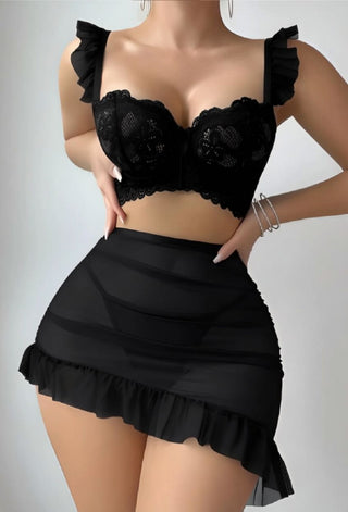 Women’s Sexy Tulle Ruffle Top & Skirt Set – 2 Pieces - R354 | Mina Femme