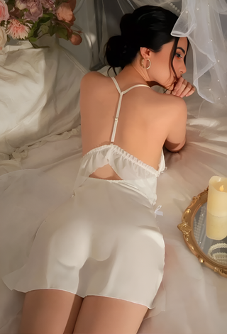 White Bridal Babydoll Lingerie Sheer Chiffon Nightwear - W445 | Mina Femme