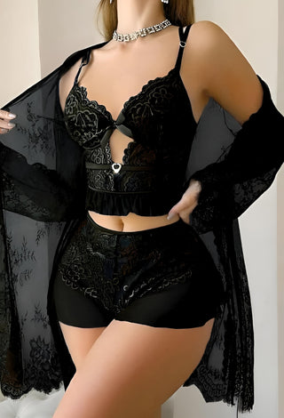 R372 Lace Robe, Top, and Hot shorts