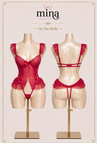 Red Lace & Tulle Lingerie Bodysuit – Sexy One Piece - R340 | Mina Femme