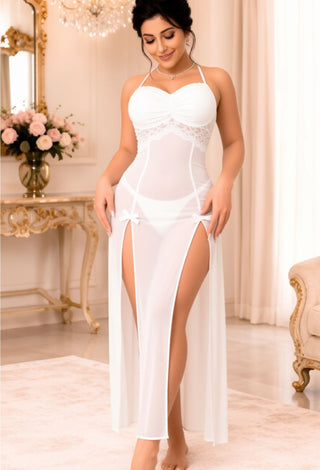 Midnight Allure Sheer Lace Nightgown Set - R488