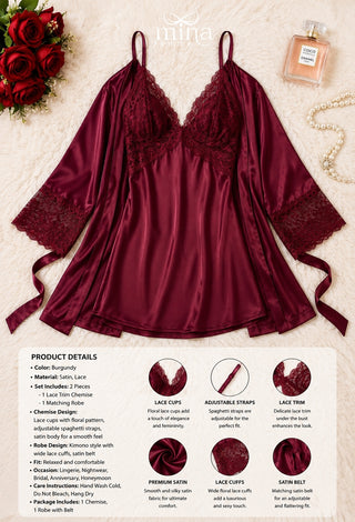 Luxury Satin Lingerie Set with lace - W187 | Mina Femme