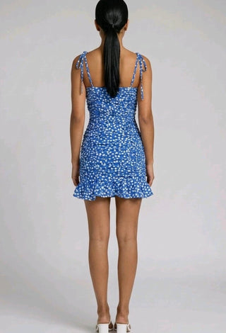 Summer Blue Floral Bodycon Mini Dress Butter Fabric - Joly 2046